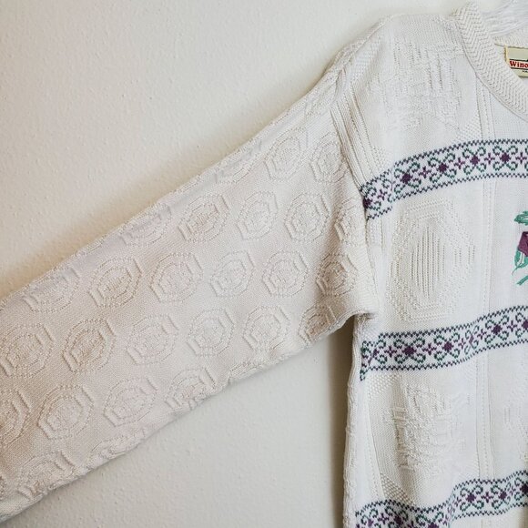 Winona Knits vintage floral granny knit crew neck sweater - Picture 6 of 9